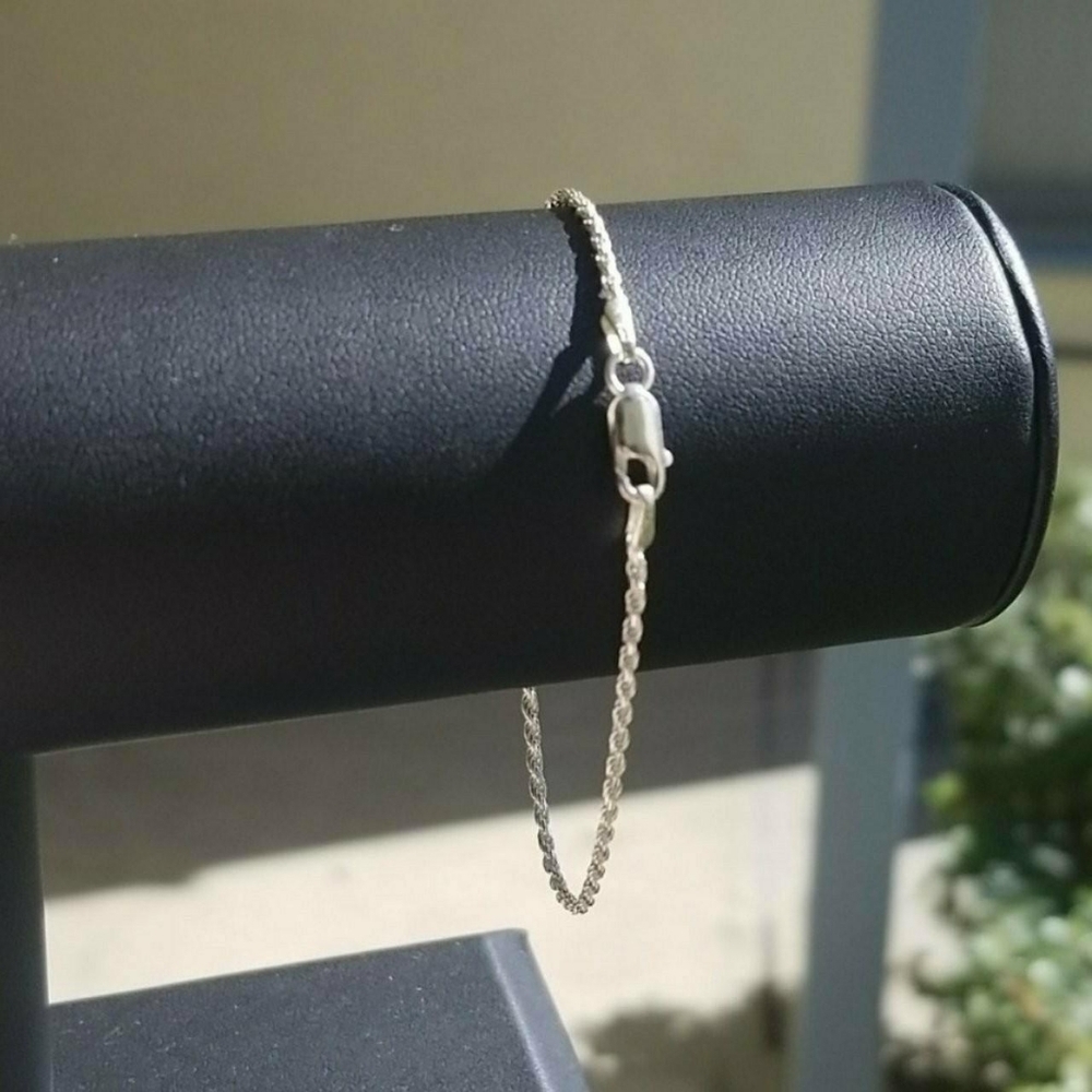 Sterling Silver 925 Diamond Cut High Polished Rope Bracelet 1.8mm 7"
